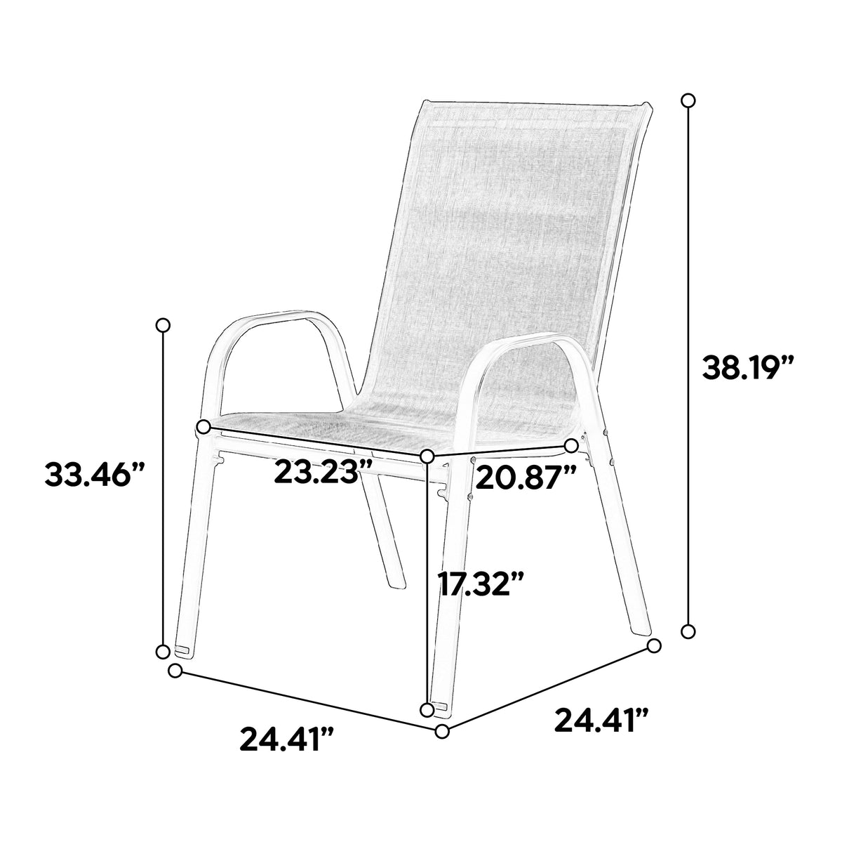 Set of six Anthony & Home Textilene patio chairs with high backs in brown, suitable for outdoor seating and dining.