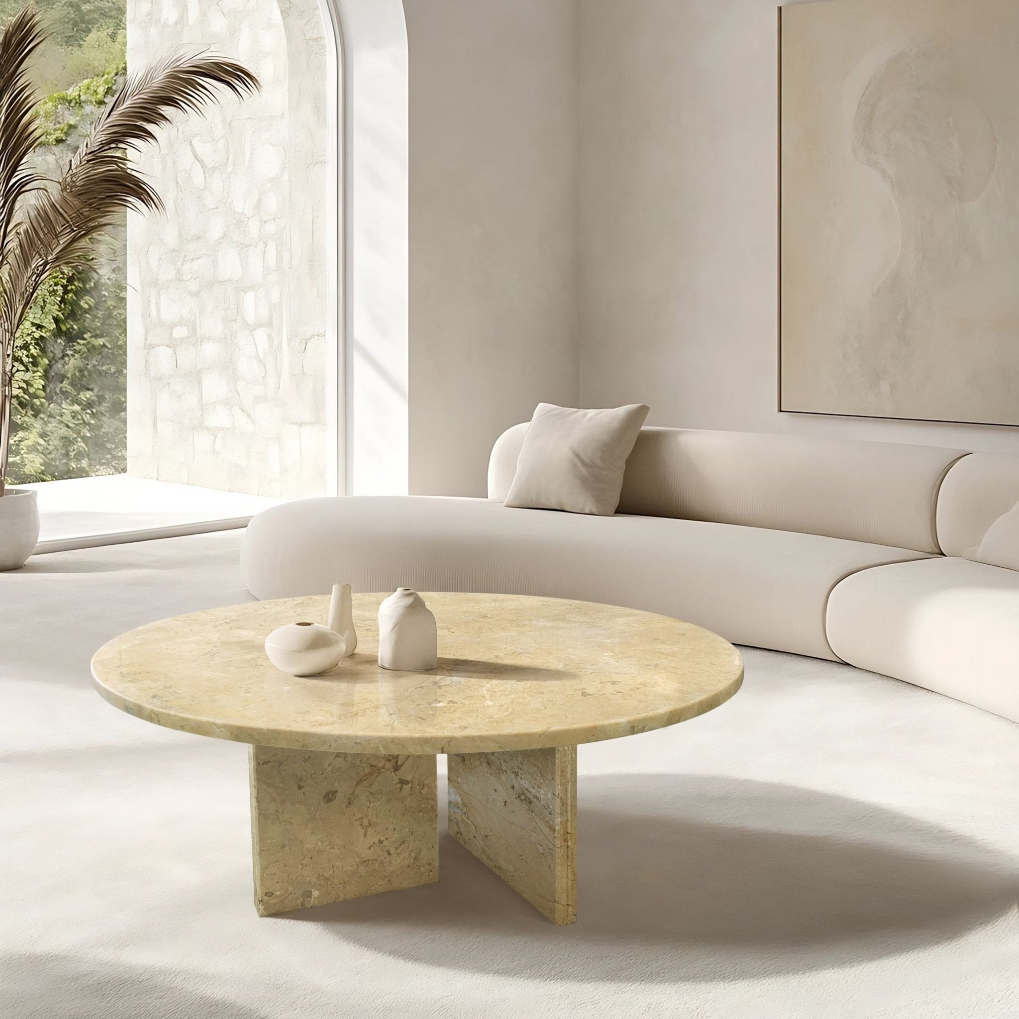 Anthony & Home Glod Signature natural marble round coffee table with sleek design and polished surface.