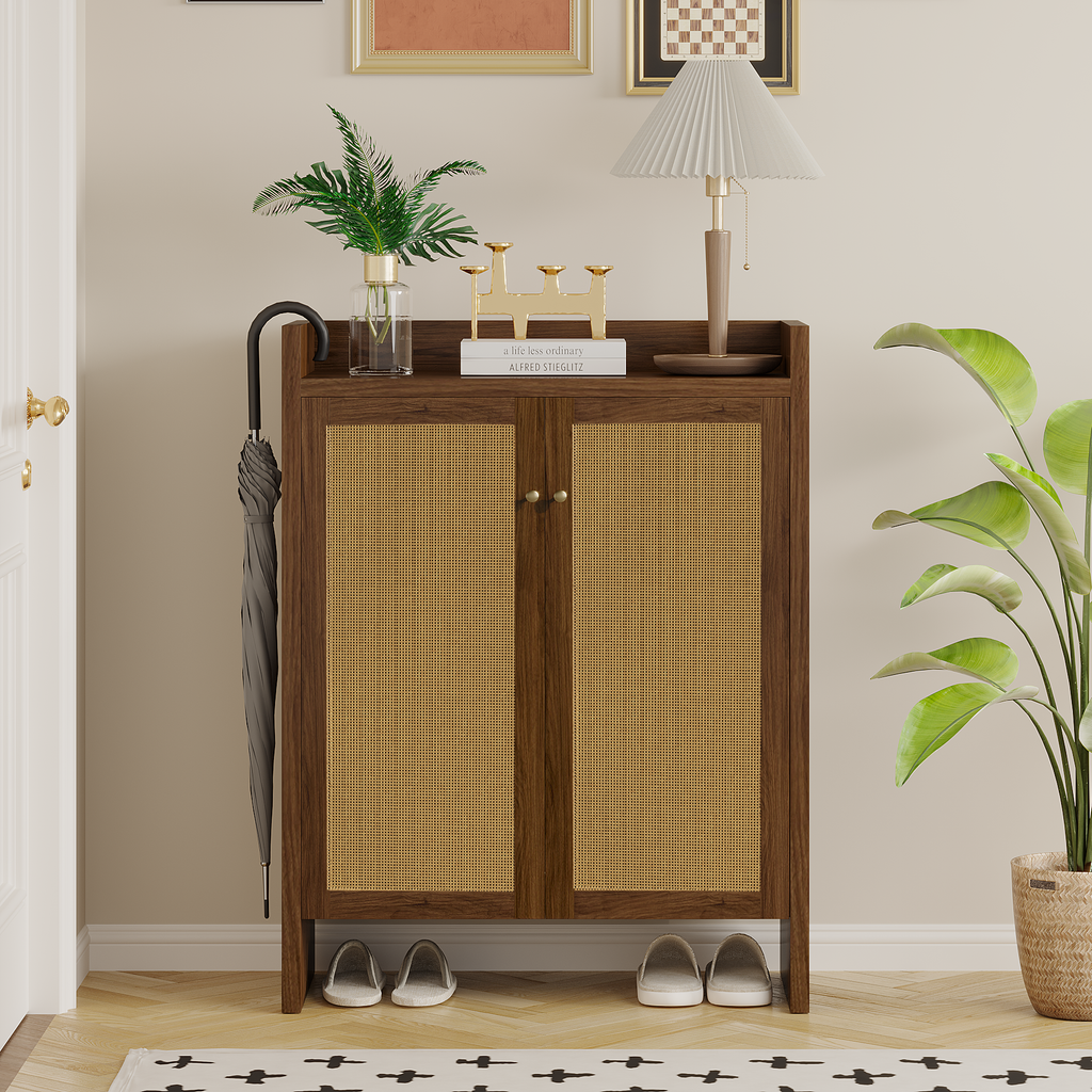Walnut finish 6-tier Anthony & Home shoe cabinet, freestanding entryway organizer with spacious compartments.