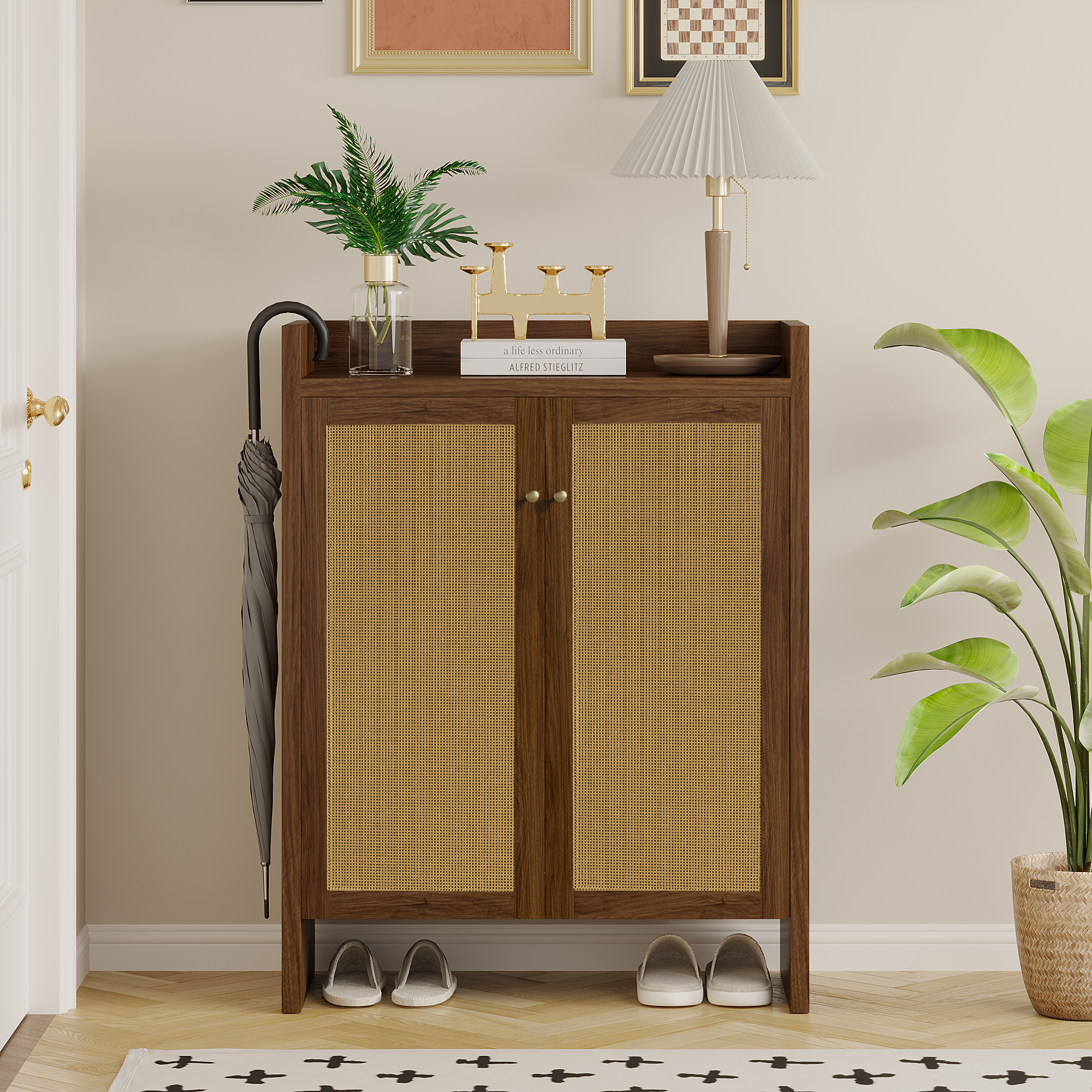 Walnut finish 6-tier Anthony & Home shoe cabinet, freestanding entryway organizer with spacious compartments.