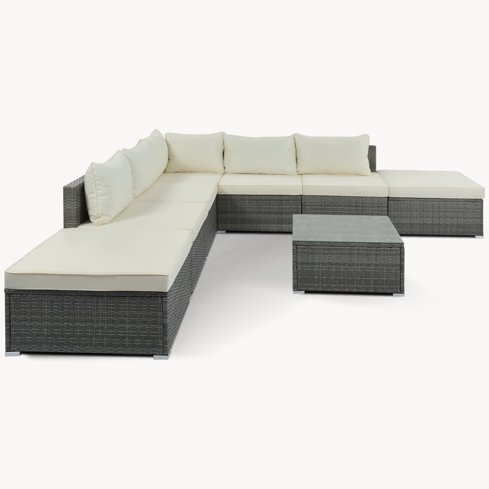 8-Piece Outdoor Patio Wicker Sofa Set Beige Cushions