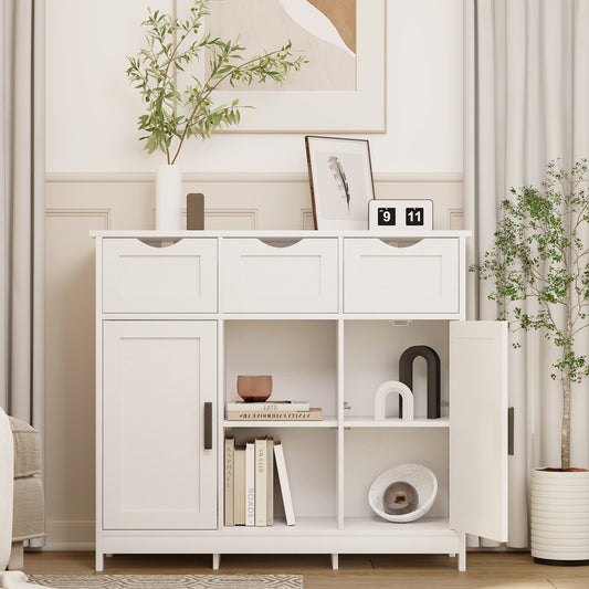 White Storage Cabinet With Drawers And Shelves For Home