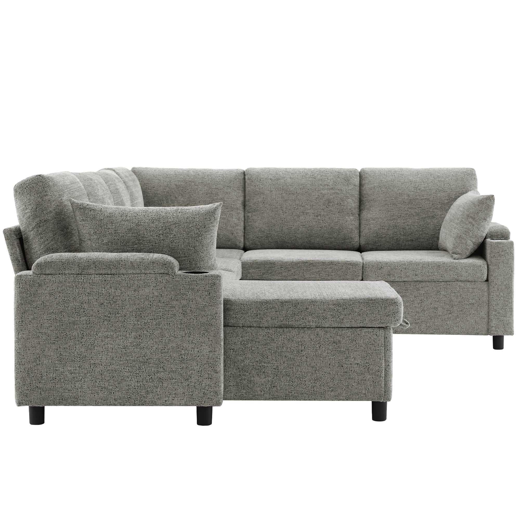 Light grey Anthony & Home Chenille sectional sofa bed with plush cushions and modern design, perfect for living room relaxation.