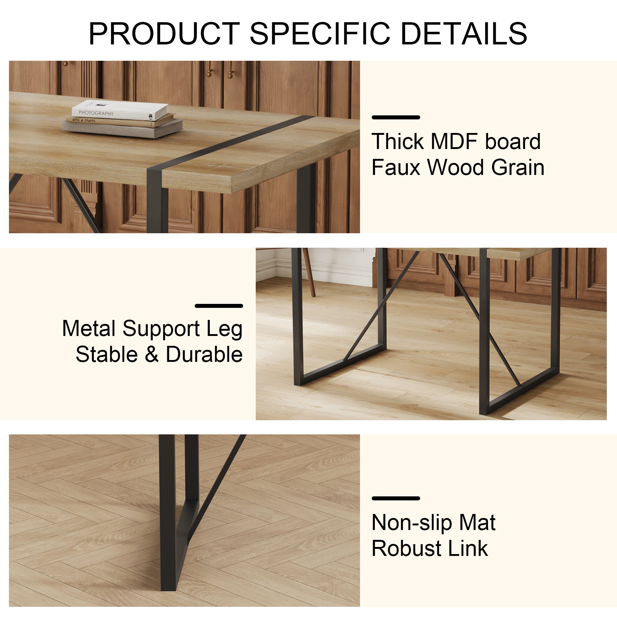 Modern medieval dining set with Anthony & Home tech fabric, featuring a wooden table and matching chairs in a contemporary style.