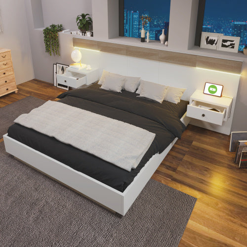 Floating Bed With Headboard Timber Slatted Bed Frame 160x200