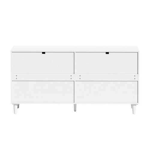 59 Inch Rattan Dresser With Six Drawers White Wood Legs