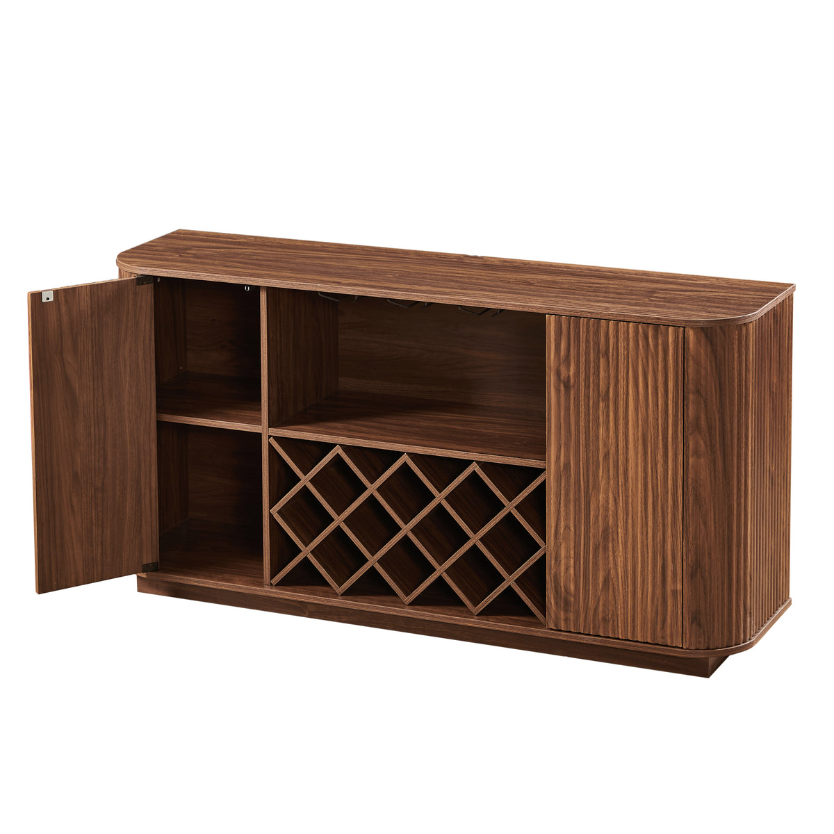 Walnut 58-inch modern wavy curve sideboard by Anthony & Home, showcasing sleek wood finish and contemporary design.