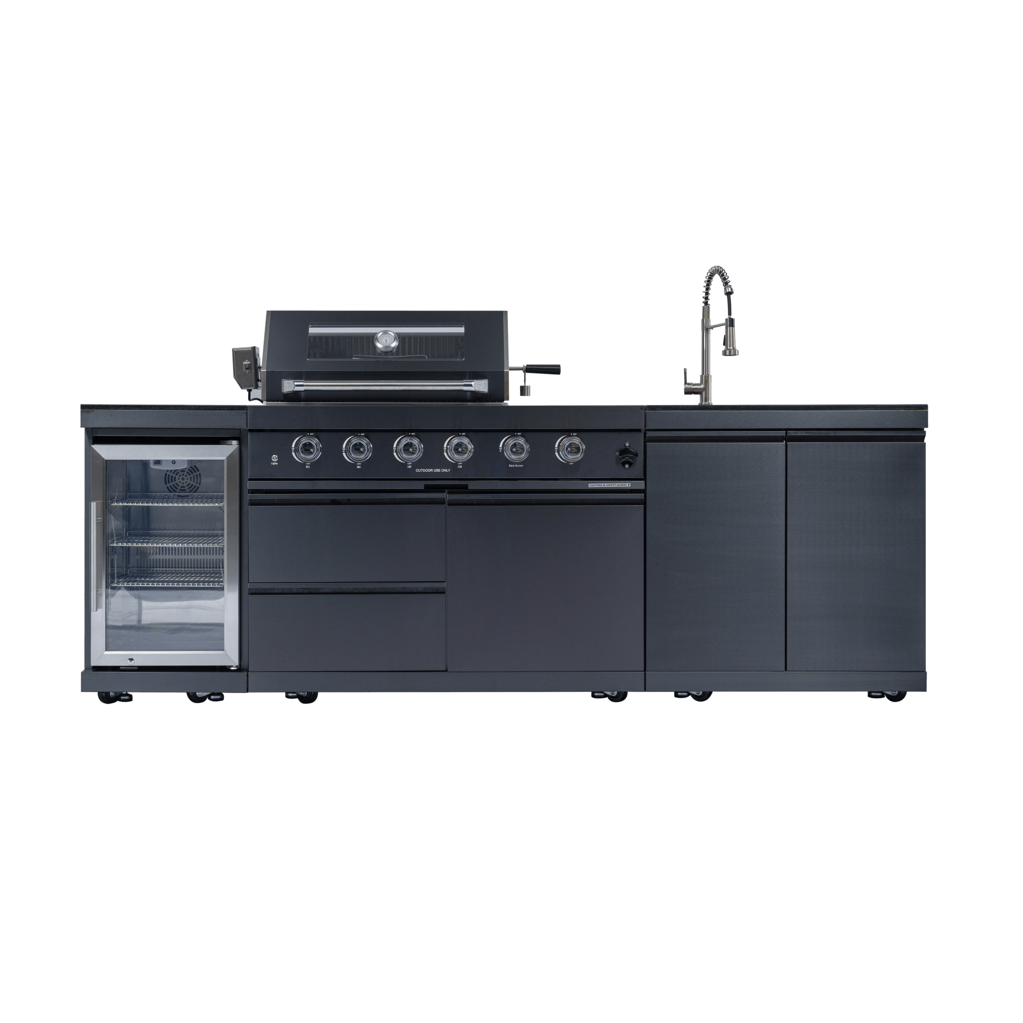 Anthony & Home Signature 46-inch gas outdoor kitchen island with granite countertop and built-in appliances.