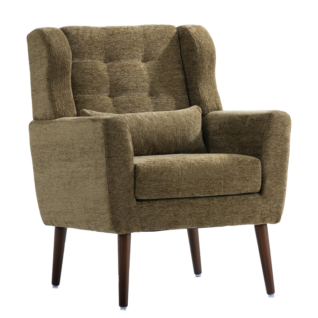 Olive chenille accent chair with solid wood legs, stylish and comfortable, by Anthony & Home.