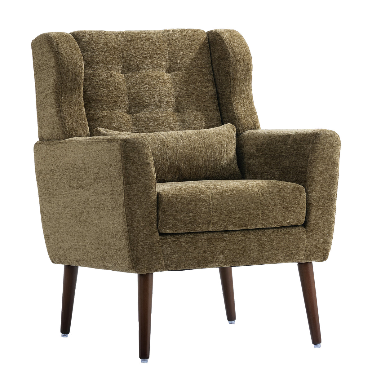 Olive chenille accent chair with solid wood legs, stylish and comfortable, by Anthony & Home.