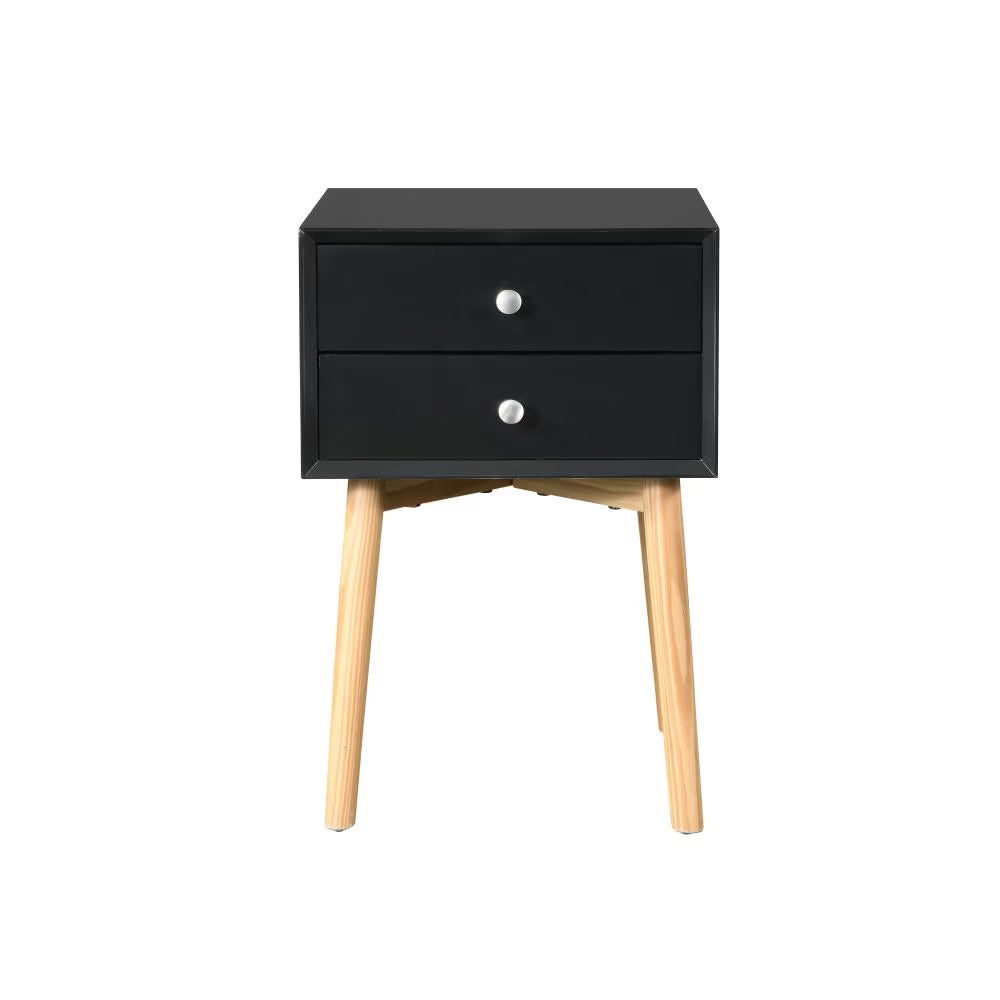 Modern Bedside Table With Two Drawers And Wood Legs