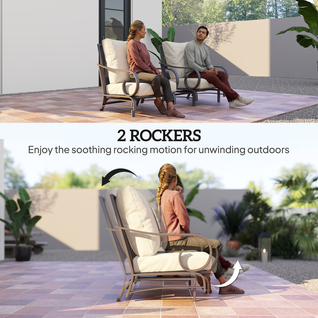 Beige 5 Piece Outdoor Patio Set With Rocking Chairs