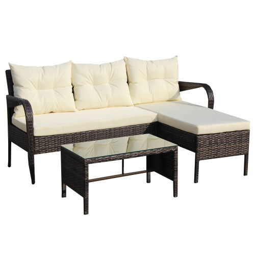 Outdoor 3 Piece Conversation Set Wicker Rattan Sofa Cushions