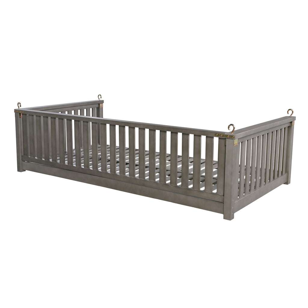 Twin size solid wood garden swing bed with rope support, designed for outdoor relaxation by Anthony & Home.