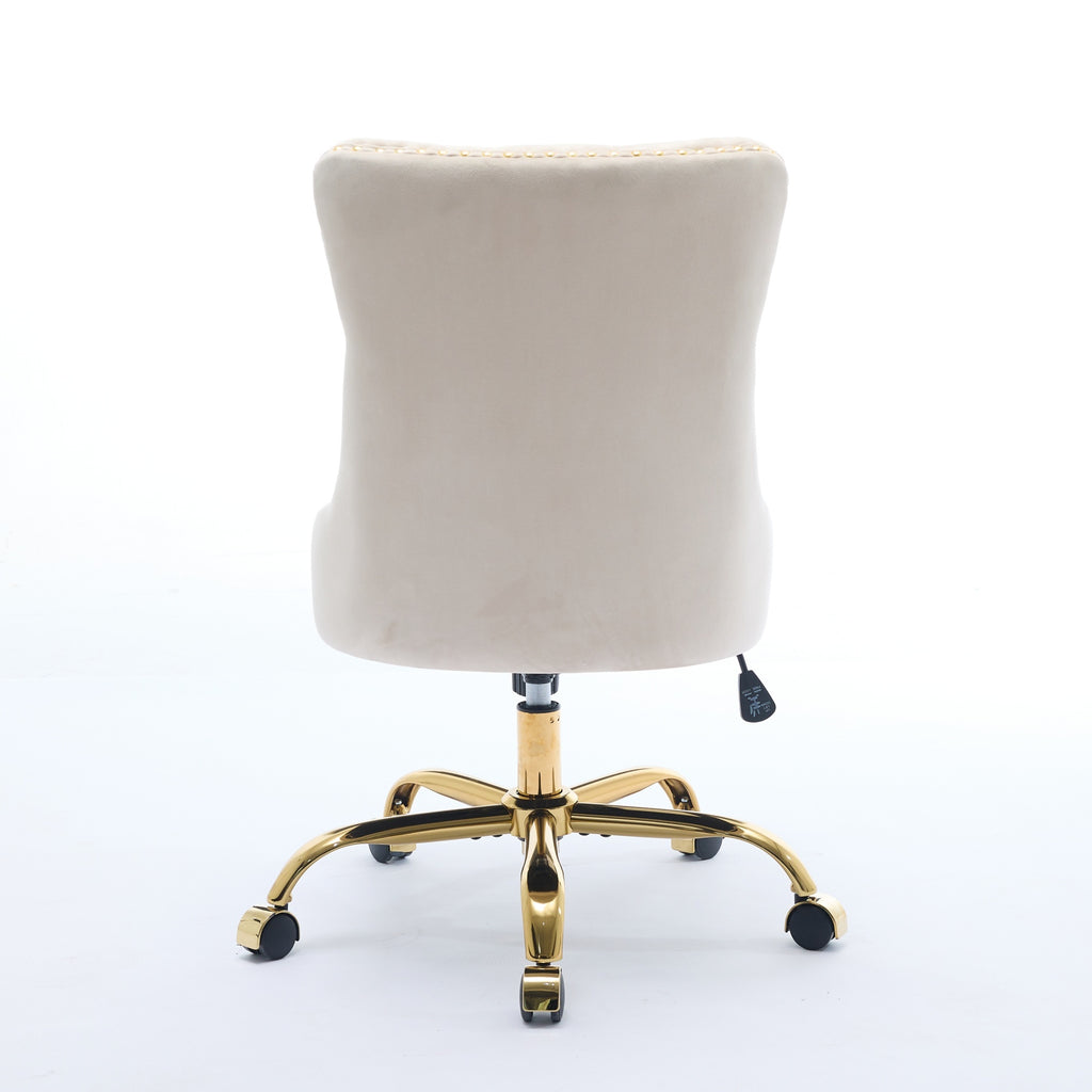Beige A&A Velvet Tufted Office Chair by Anthony & Home with adjustable height, swivel, and ergonomic design for modern office use.
