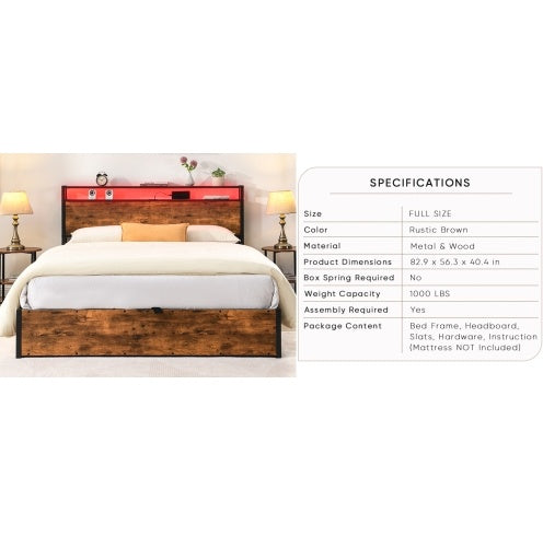 Wooden Platform Bed Frame With Lift Storage And Charging