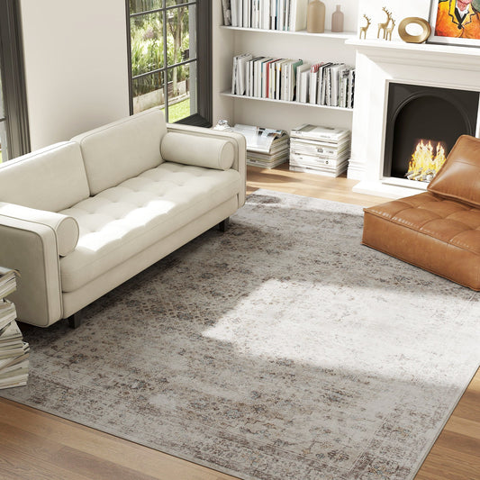 8x10 Light Mixed Brown Machine Washable Area Rug Non Slip