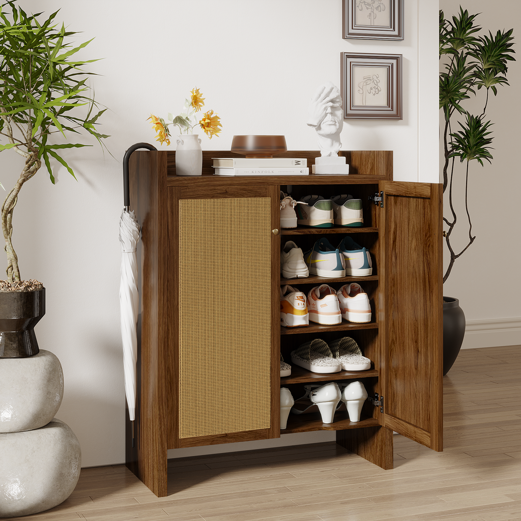 Walnut finish 6-tier shoe cabinet from Anthony & Home, freestanding entryway organizer with ample storage space.