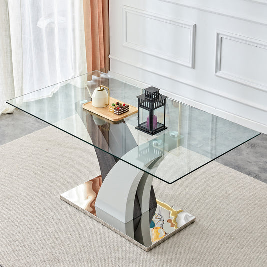 Modern dining table, tempered glass countertop, and artistic MDF legs are perfect for hosting dinners, conferences, home, and office decorations.W1151S00384/W1151S03388 - Anthony & Home