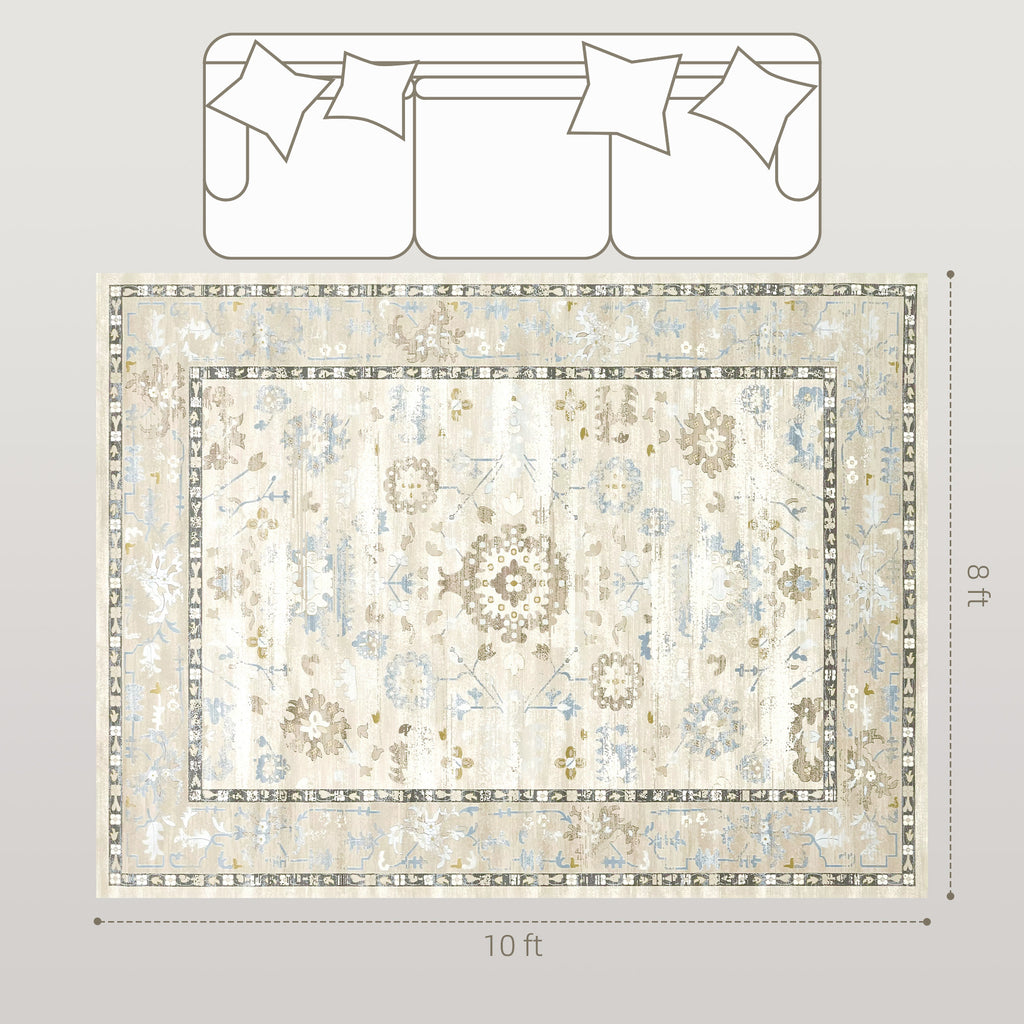 8x10 Boho Indoor Area Rug Machine Washable Blue Living Room