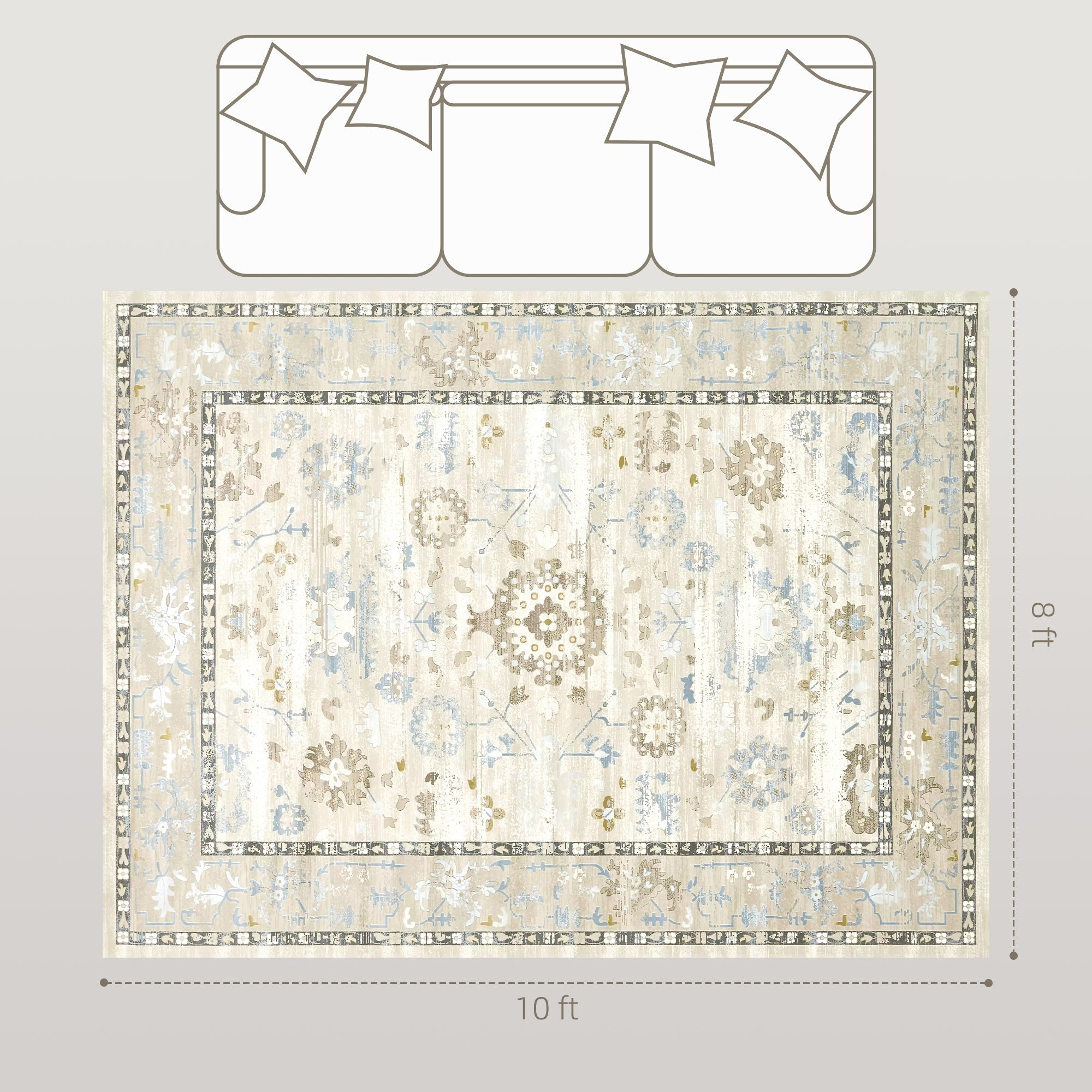 8x10 Boho Indoor Area Rug Machine Washable Blue Living Room