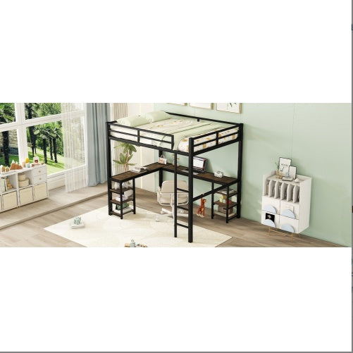 Full Metal Loft Bed With Desk Shelves And Ladder Guardrails