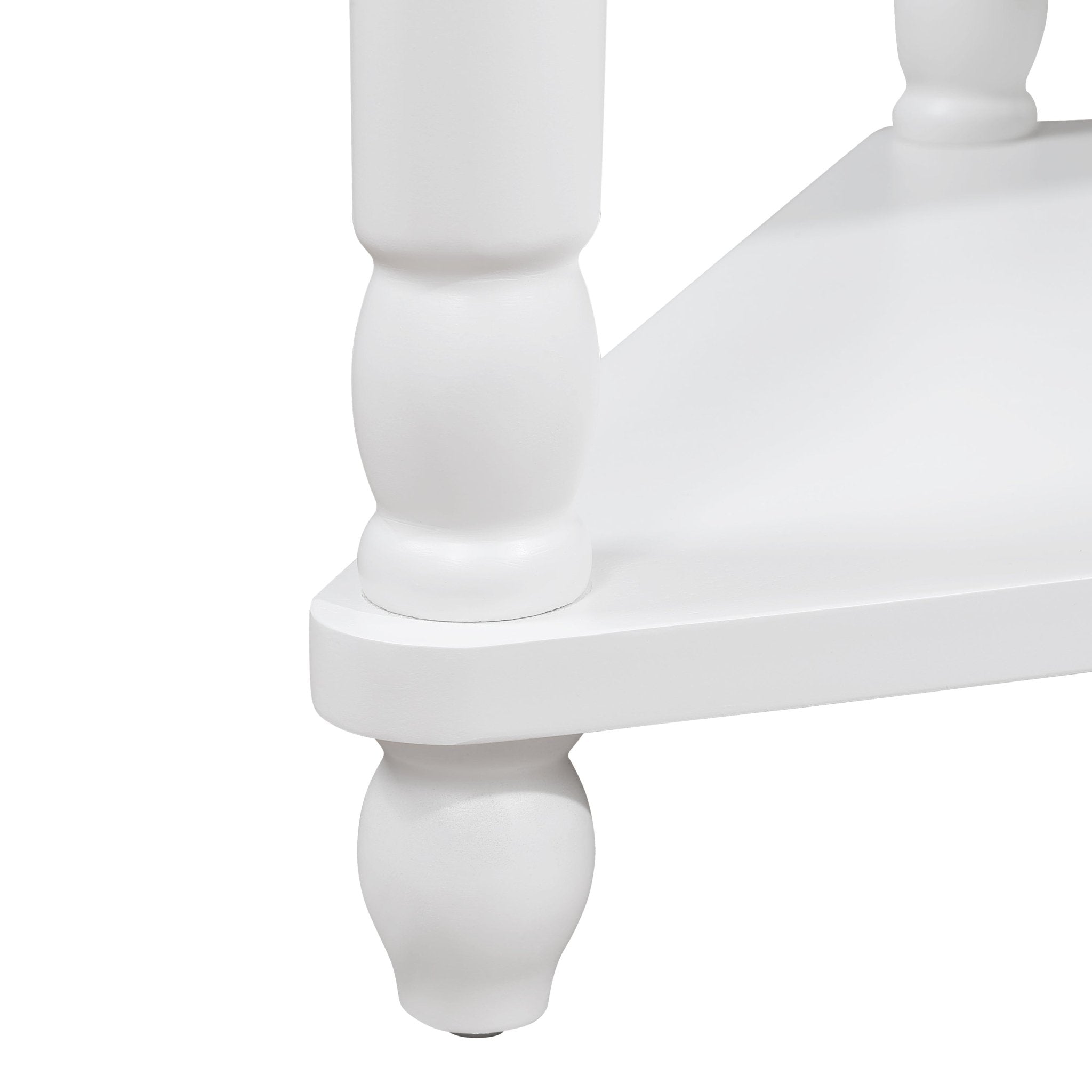 Milk white solid wood triangle corner table by Anthony & Home showing a sleek, modern design with smooth edges and sturdy construction.