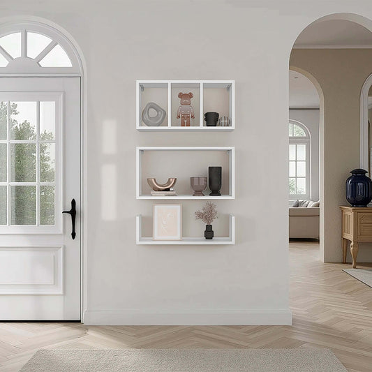 White Wall Mounted Floating Shelves Five Open Back Particle Board Limited Edition