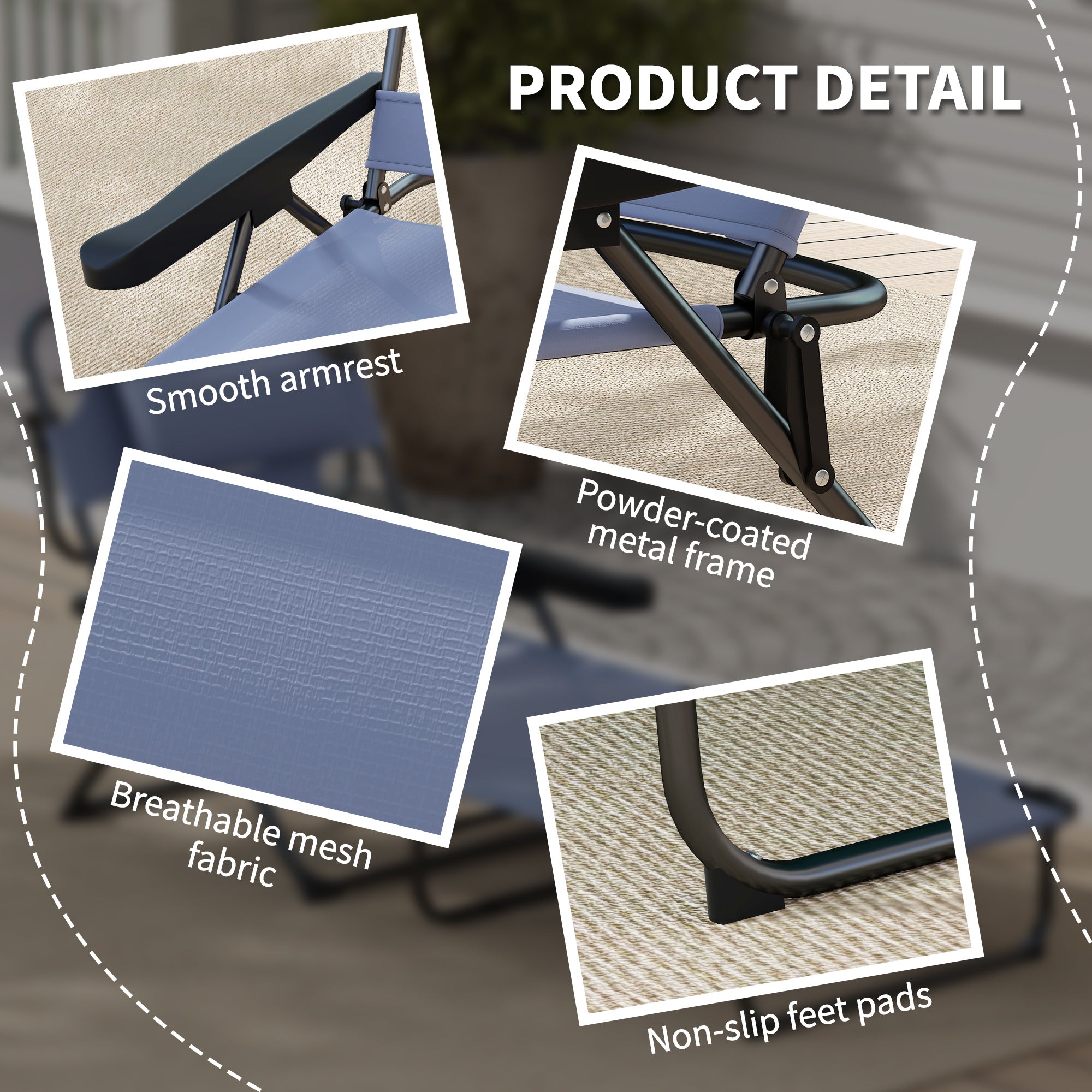 Durable Portable Beach Poolside Lounge Chairs Black Or Gray