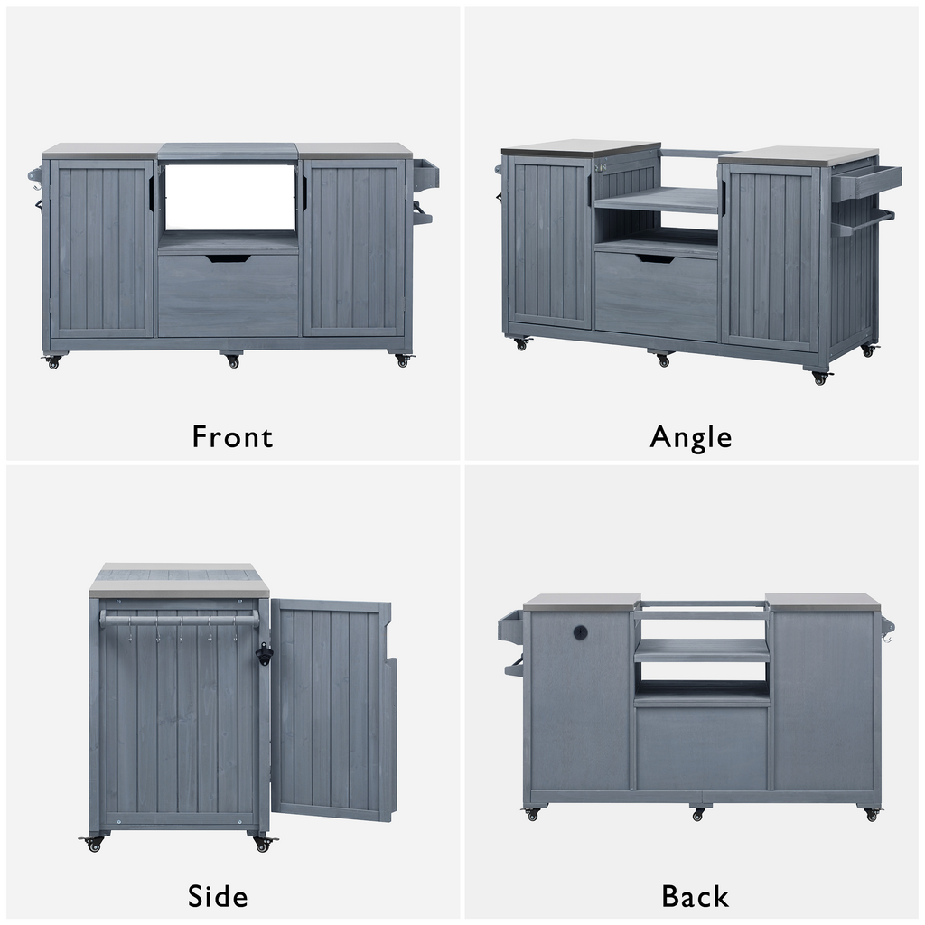 Solid wood outdoor kitchen island with storage and countertop for Big Green Egg, crafted by Anthony & Home.