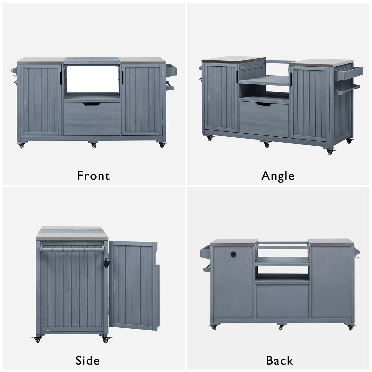 Solid wood outdoor kitchen island with storage and countertop for Big Green Egg, crafted by Anthony & Home.