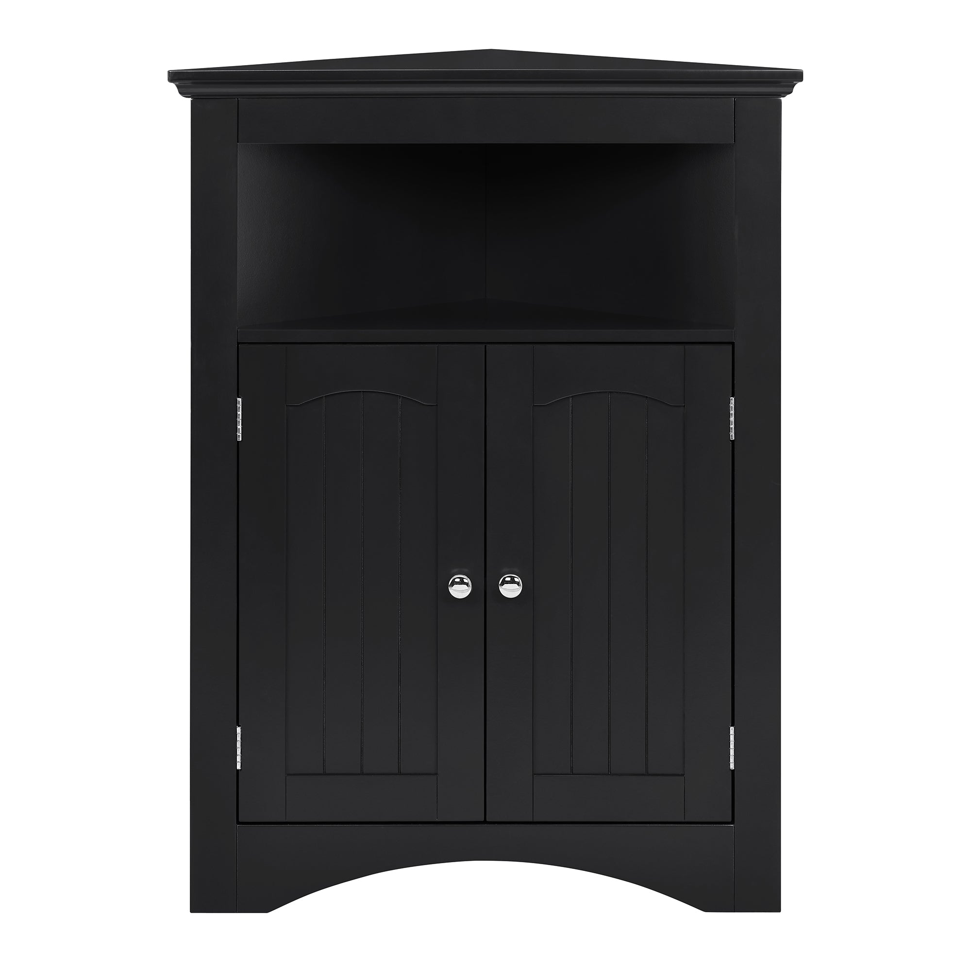 Matte black finish corner sideboard by Anthony & Home, featuring sleek design and storage space in a modern furniture piece.