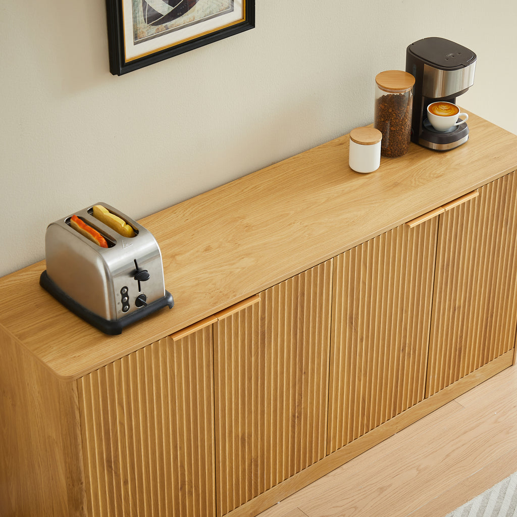 Anthony & Home Signature Curved Contour Sideboard with 4 doors, natural wood finish, 59-inch modern storage cabinet