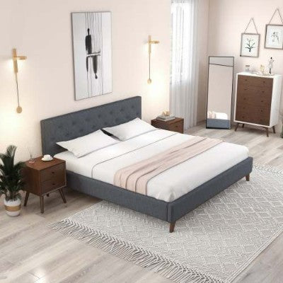 Graceville Queen Fabric Platform Bed Grey Upholstery