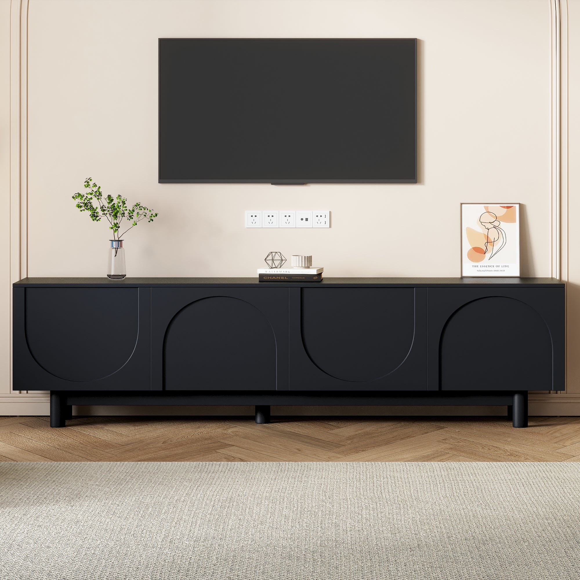 Anthony & Home solid wood leg TV stand, 78-inch arch-cabinet style, modern design with spacious storage and sturdy build.