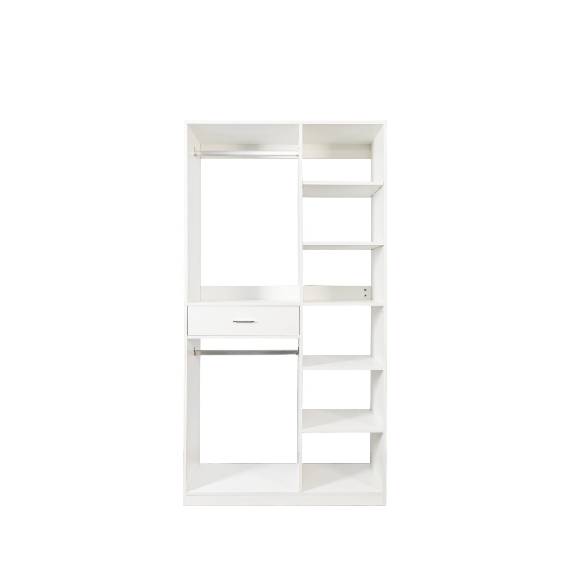Anthony & Home Atelier white wood wardrobe system with sleek doors and interior storage, showcasing modern bedroom furniture.