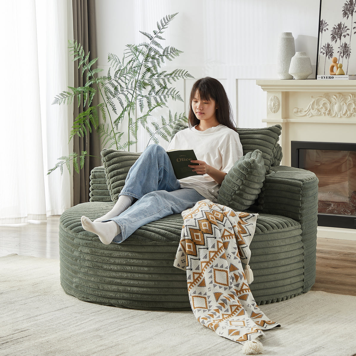 Anthony & Home corduroy sleeper sofa from Studio Collection, 55-inch length, plush fabric, no assembly needed, premium construction.
