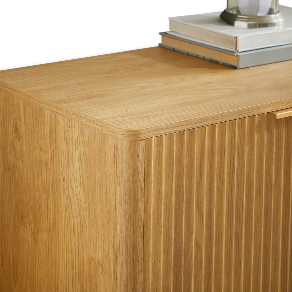 Anthony & Home Signature Curved Contour Sideboard with 4 doors in natural finish, 59-inch storage ensemble, modern furniture design