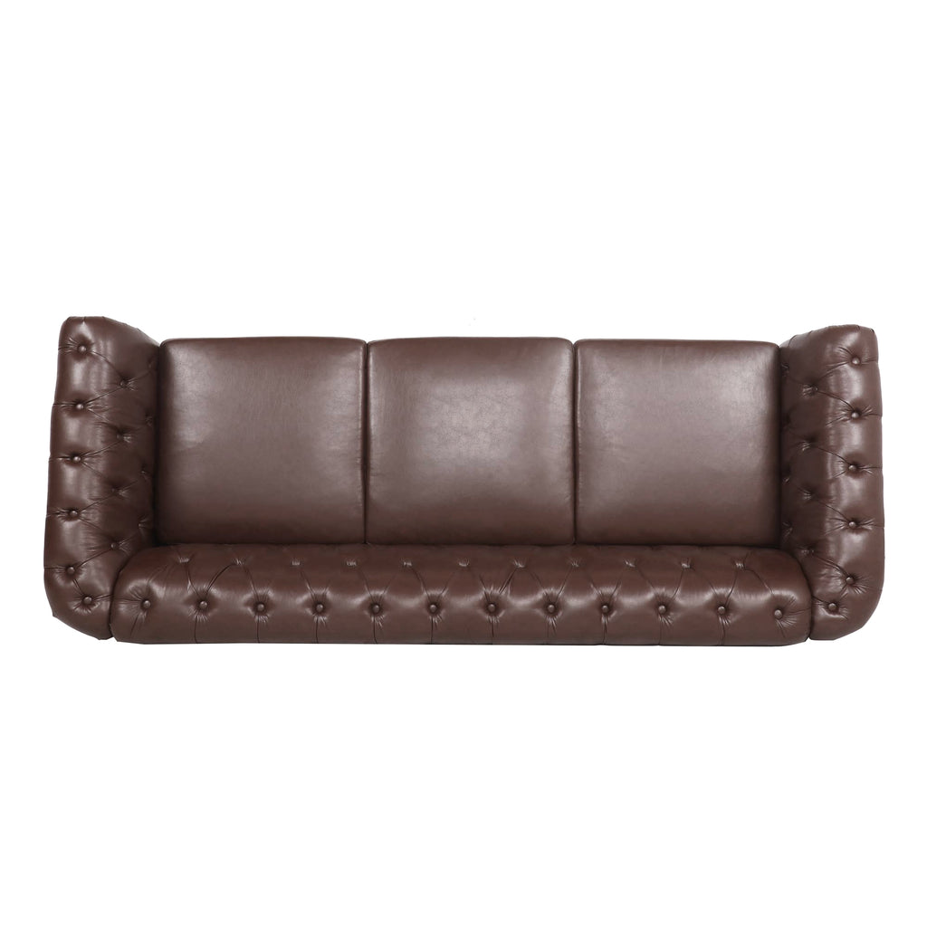 Anthony & Home Chesterfield sofa with birch wood legs, featuring classic button-tufted upholstery and elegant design.