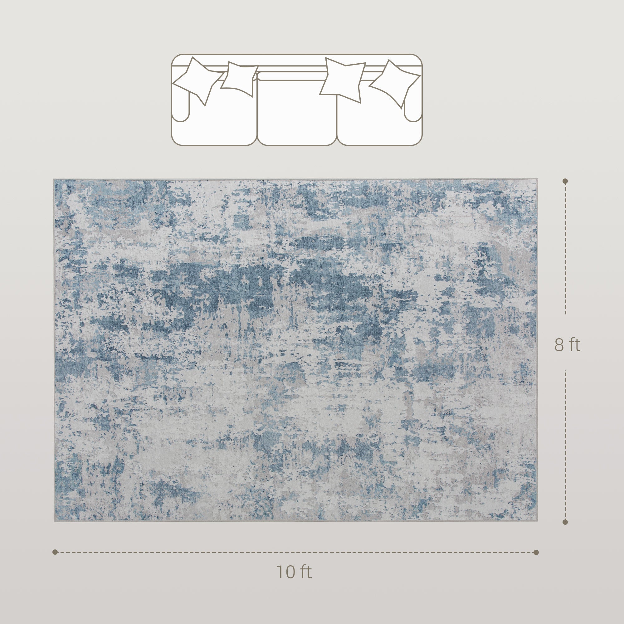 Blue Modern Abstract Area Rug 8x10 Non Slip Machine Washable