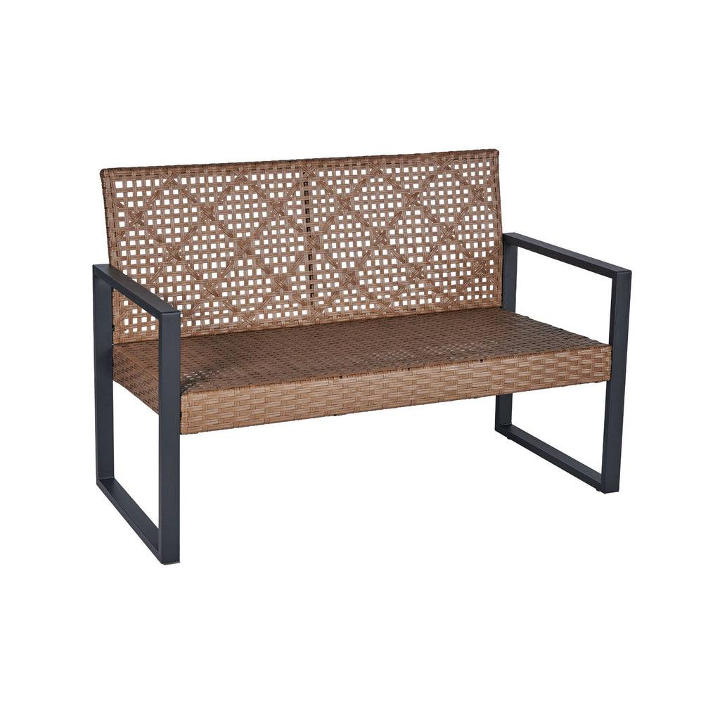 Acacia wood outdoor 4-piece studio furniture set by Anthony & Home, including table and chairs, on a patio.