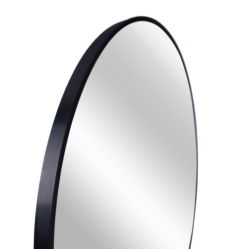 32 Inch Black Metal Framed Round Bathroom Mirror For Wall
