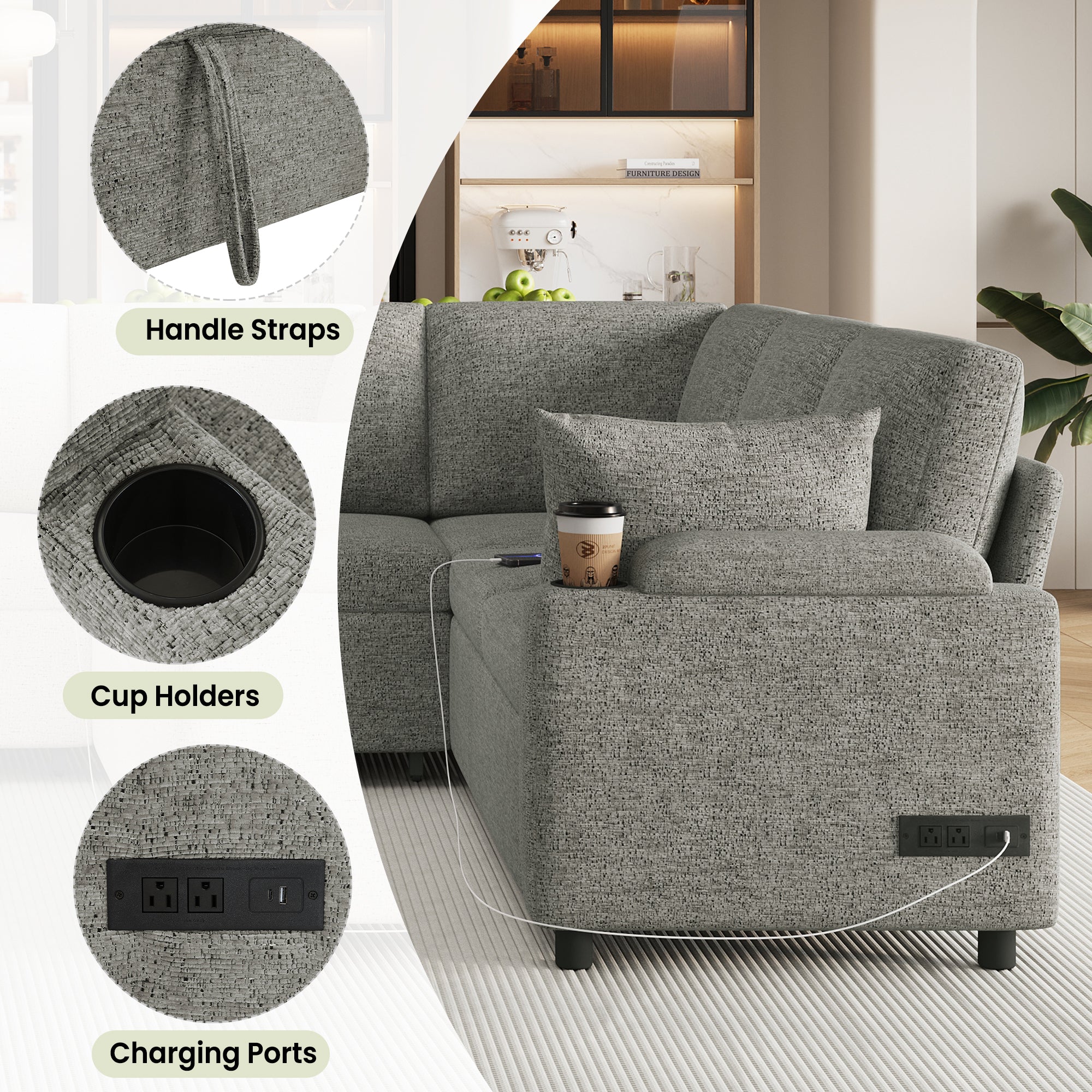 Light grey Anthony & Home chenille sectional sofa bed with plush cushions and modern design, exclusive edition for stylish living.