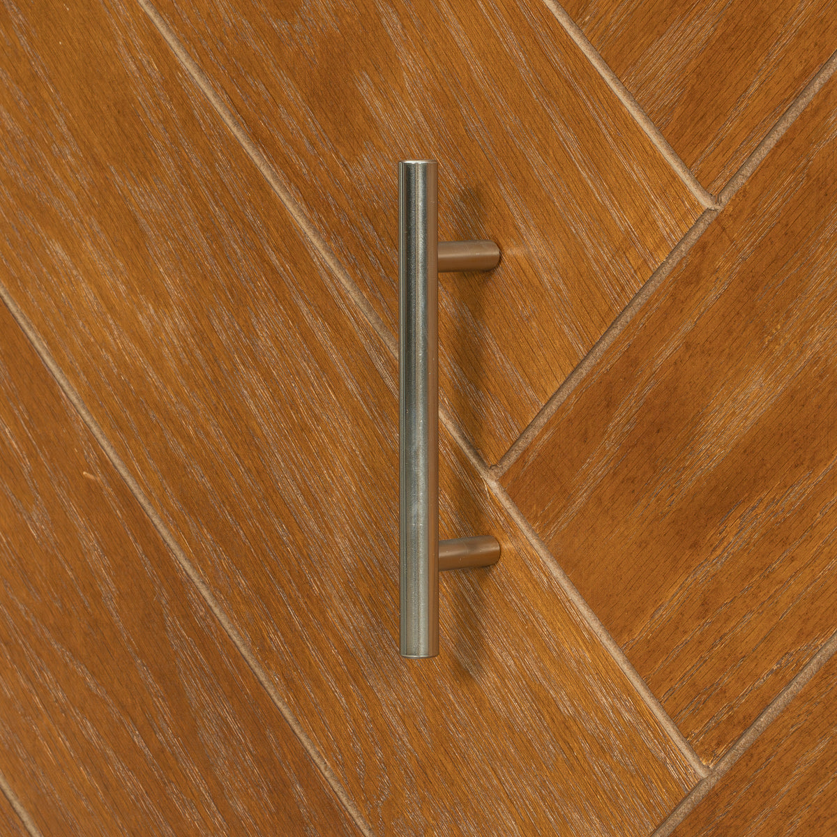 Queen size Walnut Murphy bed cabinet with geometric panels, USB charging, from Anthony & Home Studio Collection.