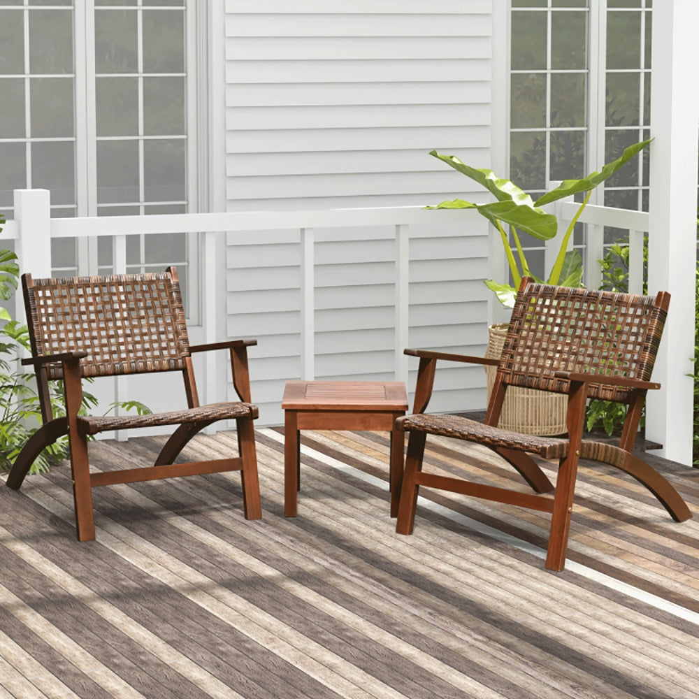 Three Piece Outdoor Wooden Rattan Patio Furniture Set