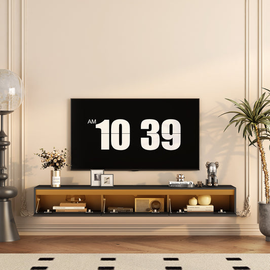 Floating Wall Mounted TV Stand With LED Lights Black