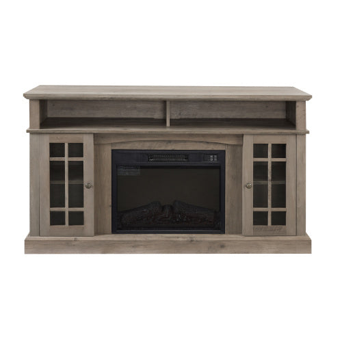 Classic Gray TV Media Stand With 23 Inch Fireplace Inset
