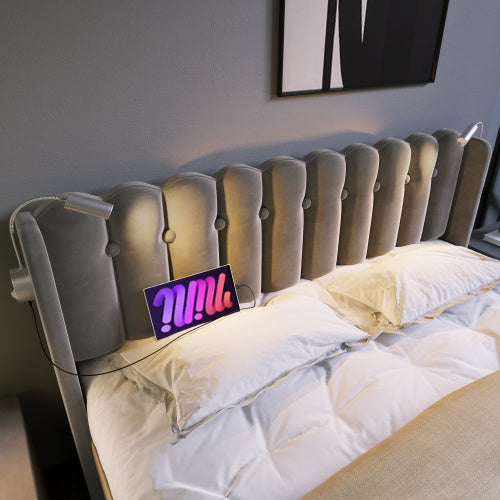 Linen Storage Bed Frame With Mattress 160x200cm Grey