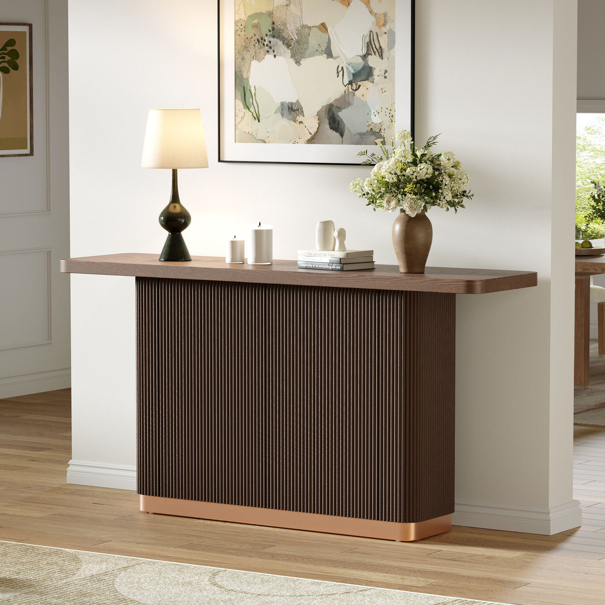 Anthony & Home console table with ash veneer top, fluted base, and metal accent, part of the Studio Collection.