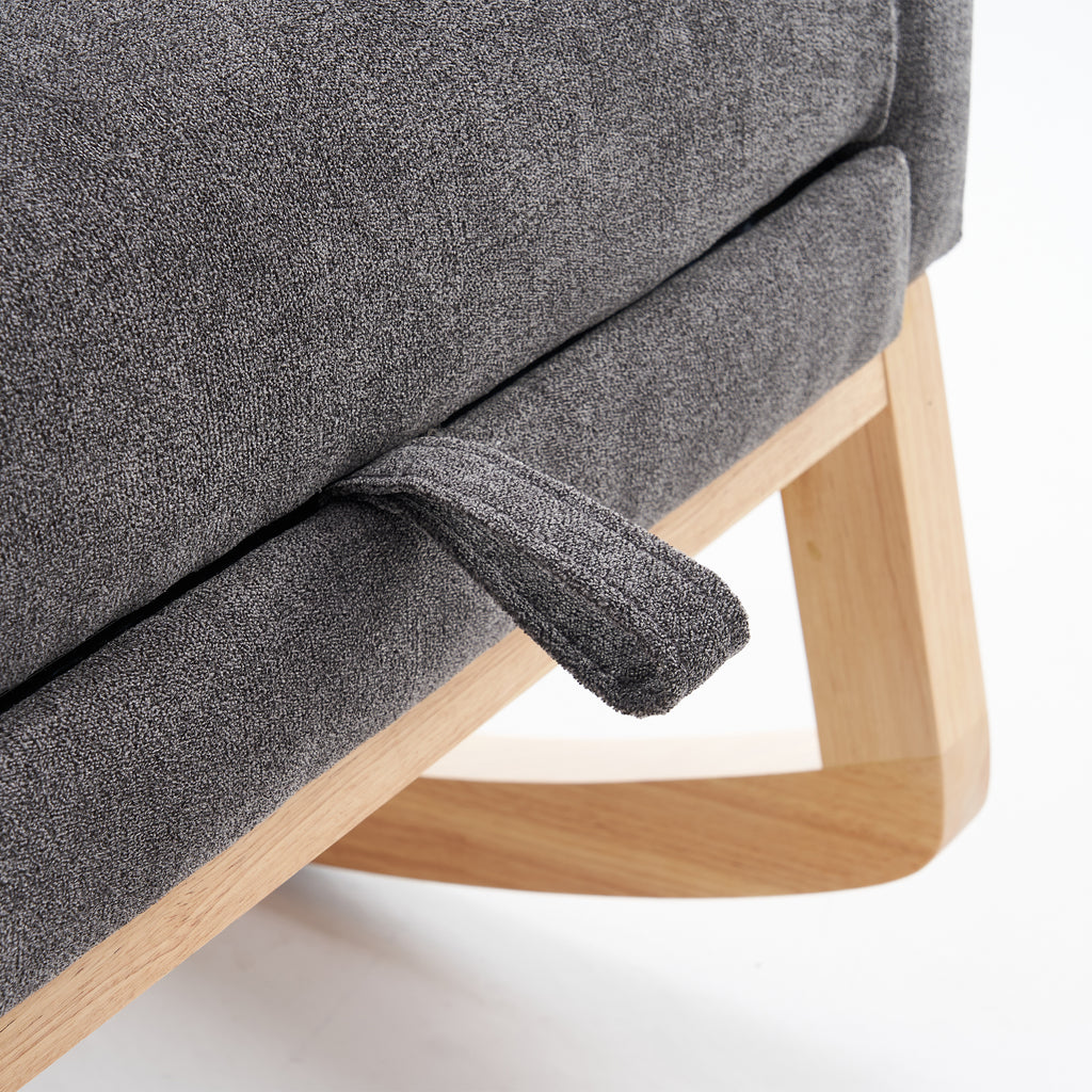 Gray Anthony & Home rocking chair with footrest, rubber wood frame, ideal for studio lounge or relaxing space.